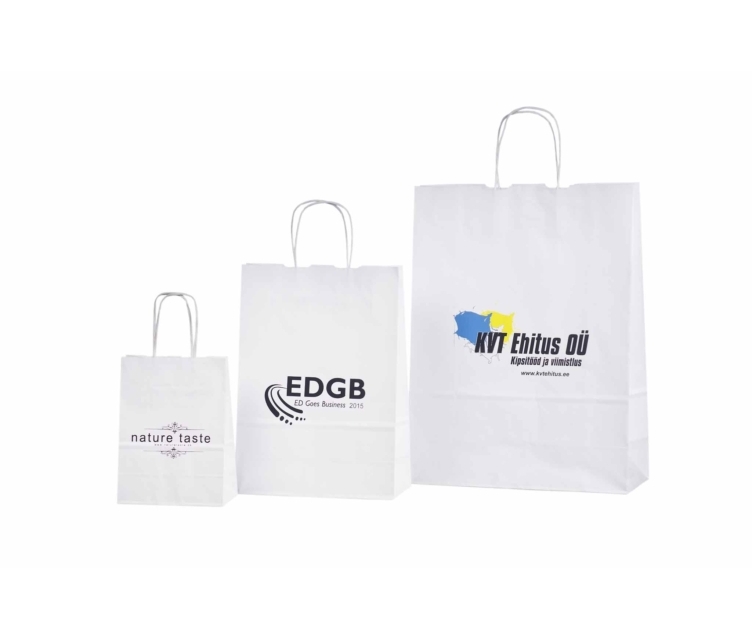 Valged trükiga paberkotid