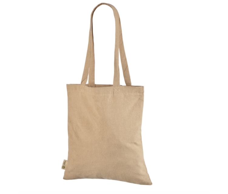 Beeži värvi ümbertöödeldud puuvillast kott