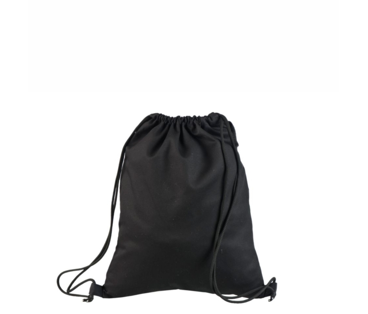 Musta värvi tugevast puuvillasest riidest seljakott.