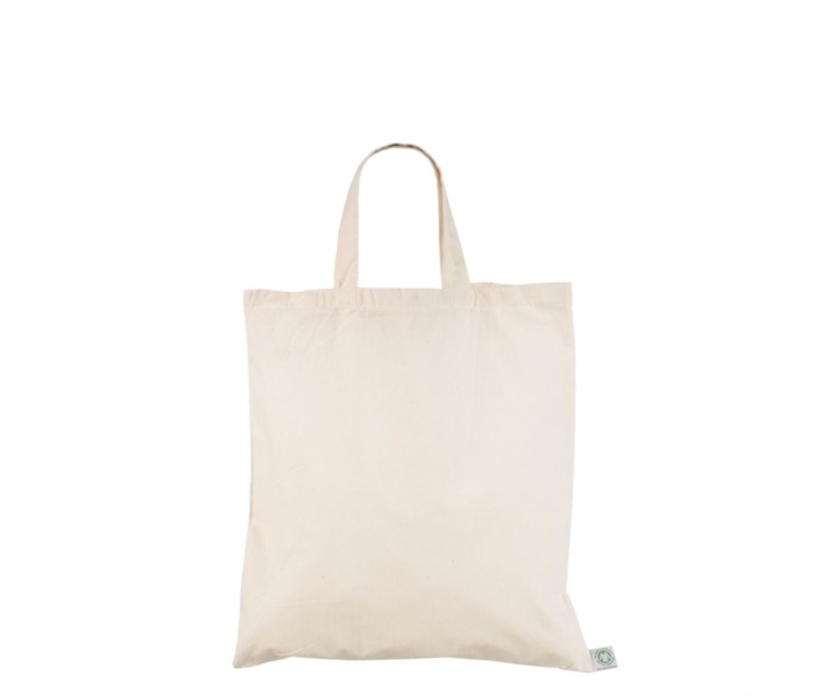 Lühikeste sangadega loodusvalge orgaanilisest puuvillasest riidest kott